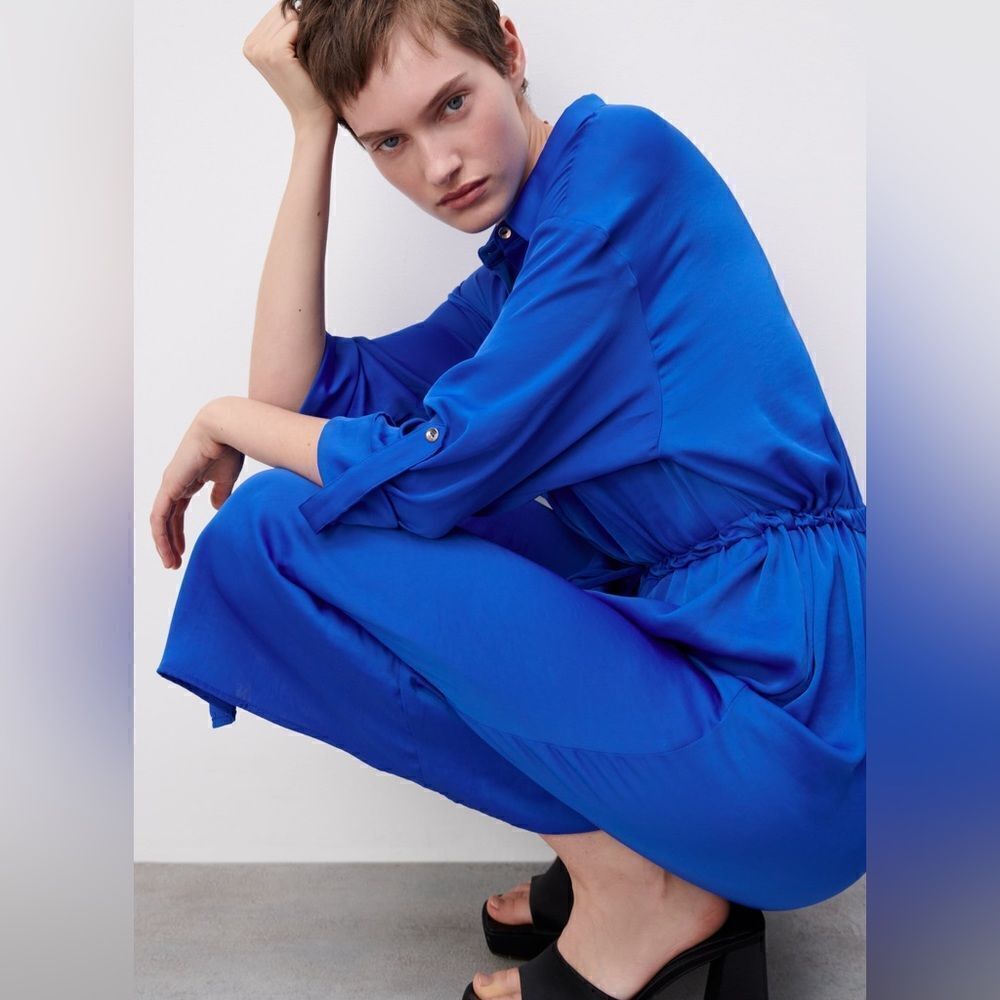 ZARA RUCHED SATIN EFFECT DRESS - Picture 6 of 10